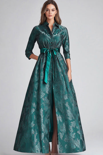 Vert foncé floral une ligne mère de la mariée robe avec poches